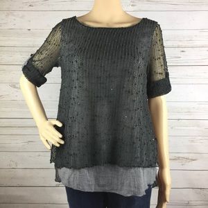 TEMPO PARIS Gray Layered Tunic Top